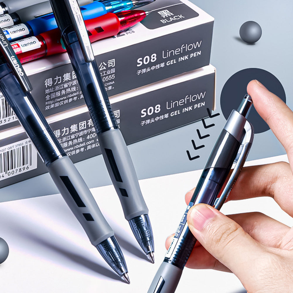DELI S08 12Pcs Gel Pens Smooth Writing 0.5mm Bullet Tip Student Pen - Black DELI S08 12Pcs Gel Pens Smooth Writing 0.5mm Bullet Tip Student Pen - Black